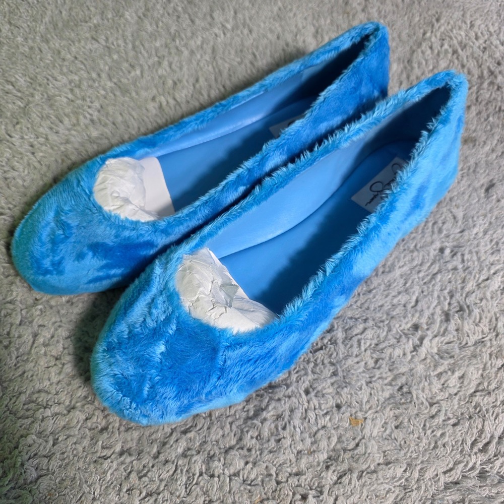Jessica Simpson Fuzzy Blue‎ Ballet Flats Cookie Monster Shoes Women Size 6.5 NEW